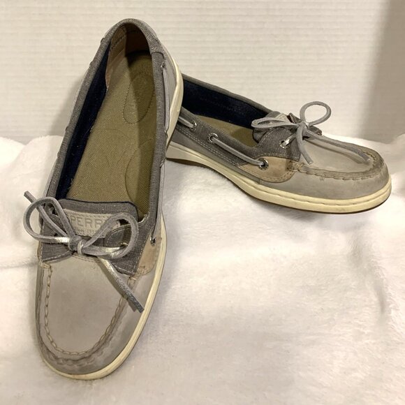 Sperry Women's Leather Angelfish Gray Mesh Boat Shoes Sz 7 M - Picture 2 of 9